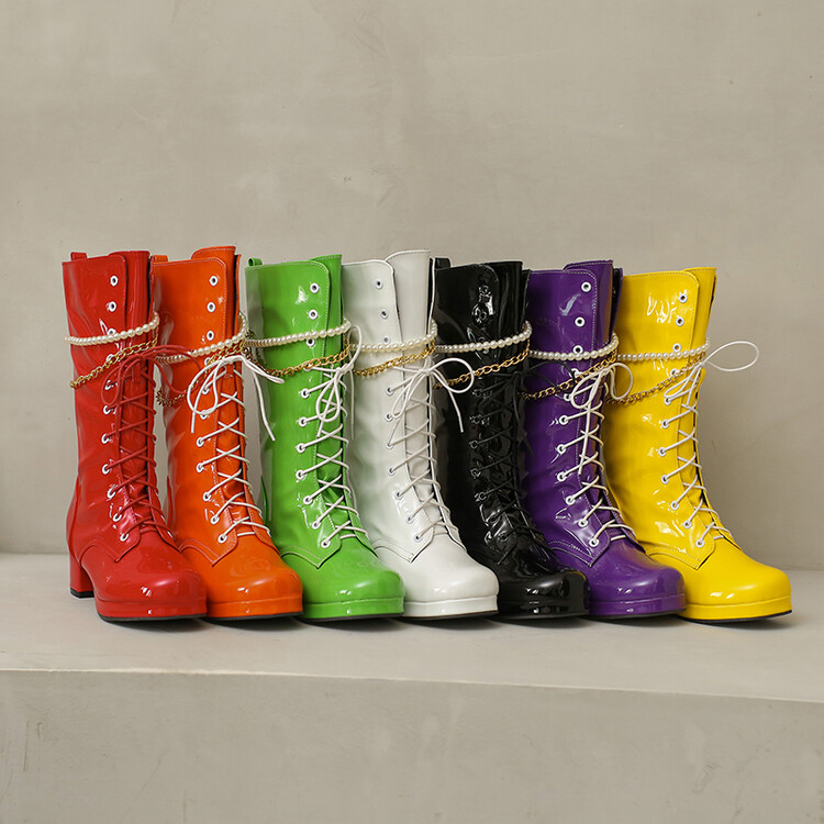 Japanese Style Mid-Calf Fashion Boots with Buckle and Metal Accents