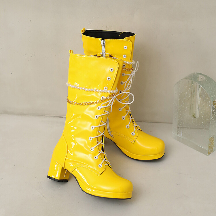 Japanese Style Mid-Calf Fashion Boots with Buckle and Metal Accents