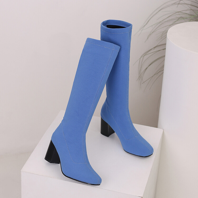 Women's High Tube Fashion Boots with Chunky Heel and Round Toe