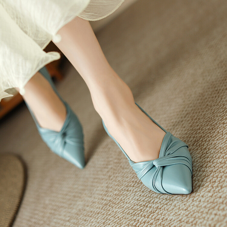 20240125495527042_750.jpg Fashion Flat Shoes for Women - Pointed Toe Cross Strap Mid Heel