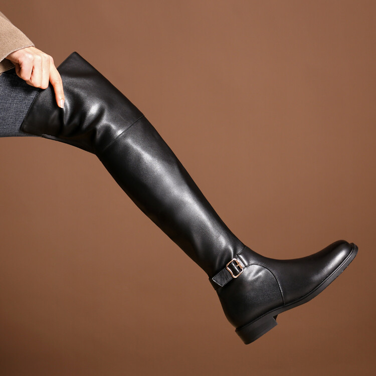 Women's English Style Knight Boots with Buckle and Side Zipper