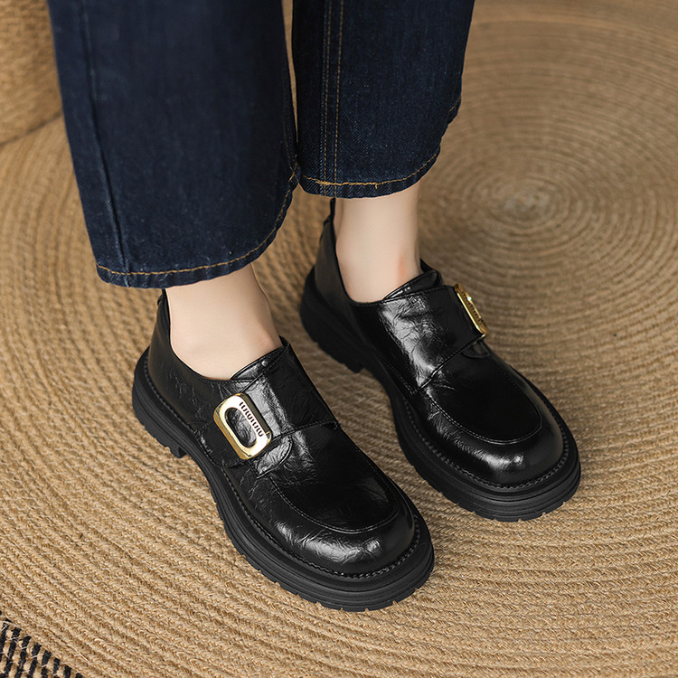 Deep Mouth Flat Shoes for Women - Microfiber Round Toe Chunky Mid Heel
