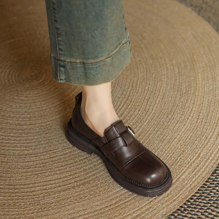 Deep Mouth Flat Shoes Retro Style Slip-On Round Toe