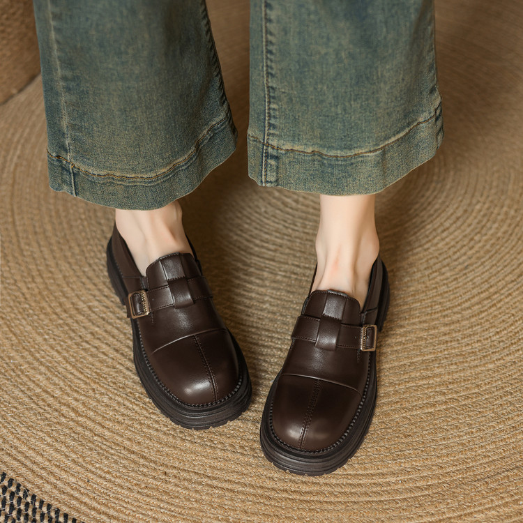 Deep Mouth Flat Shoes Retro Style Slip-On Round Toe