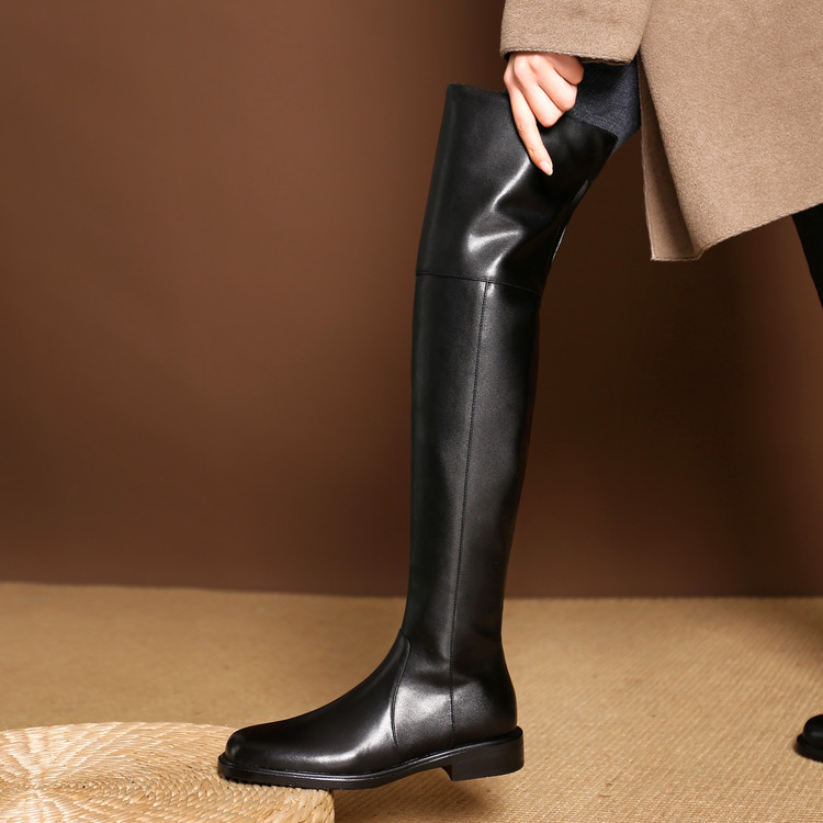 Knight Boots Women's Over-the-Knee Square Toe Side Zip Mid Heel