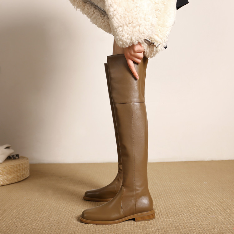 Knight Boots Women's Over-the-Knee Square Toe Side Zip Mid Heel